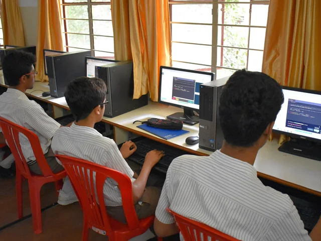 Illustrative scene of students learning together in a classroom